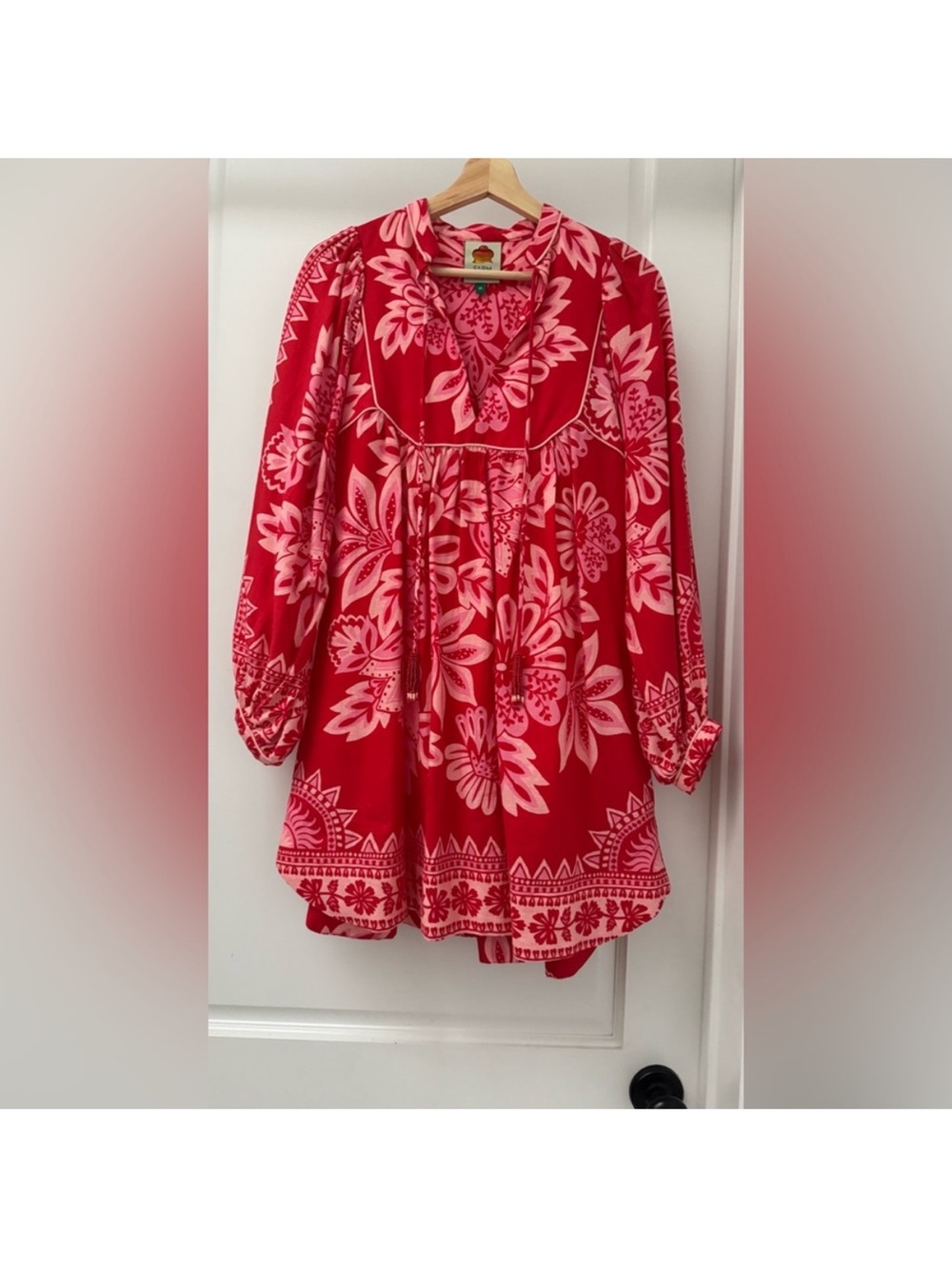 NEW FARM Rio Flora Tapestry Red Long Sleeve Mini Dress - Picture 9 of 11